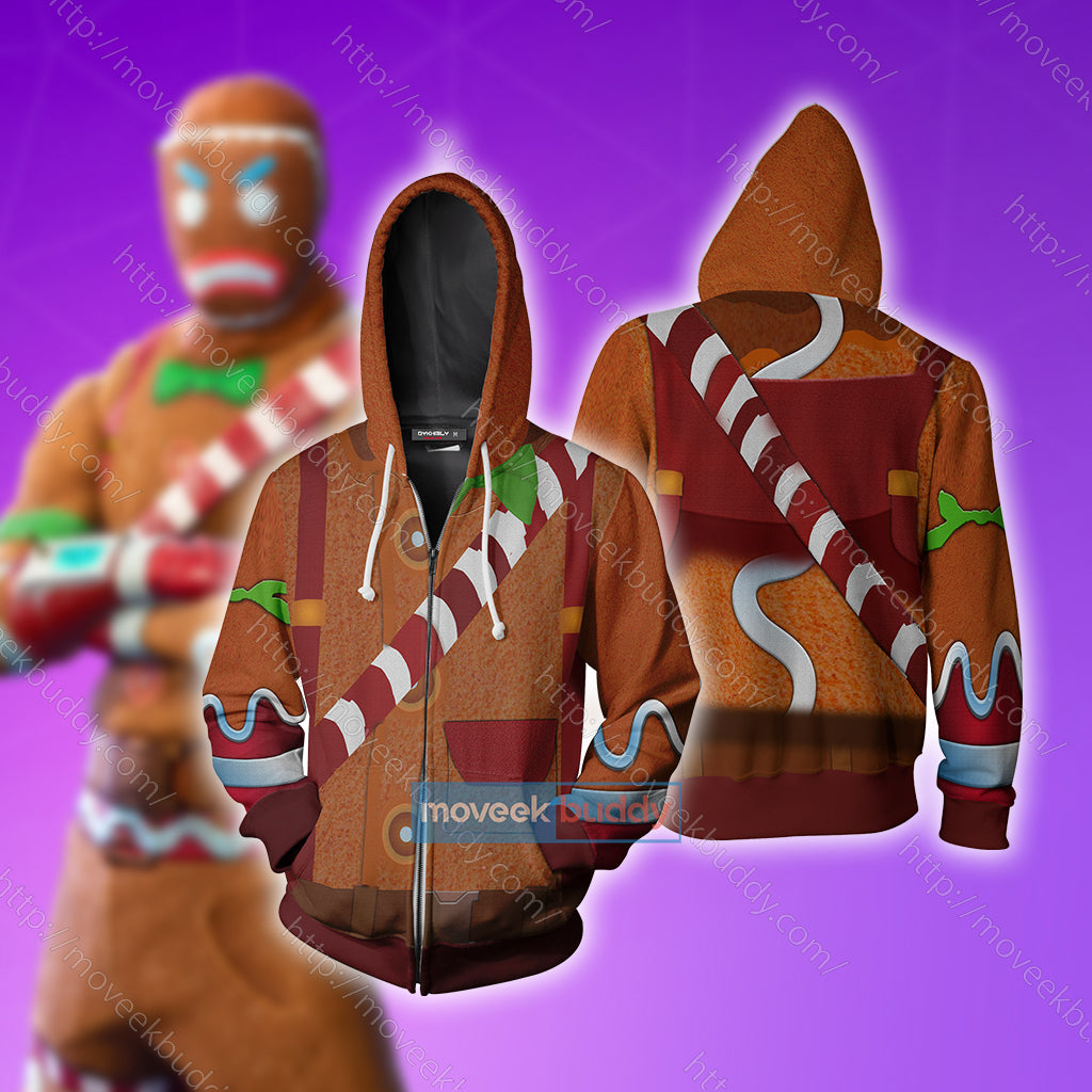 Fortnite Gingerbread Skin Cosplay Zip Up Hoodie Jacket XS