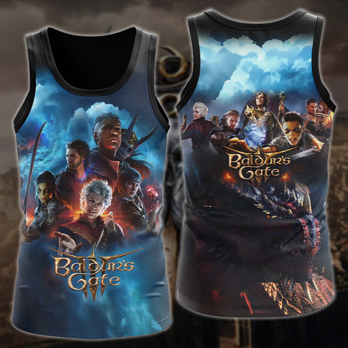 Baldur's Gate 3 Video Game All-Over T-shirt Hoodie Tank Top Hawaiian Shirt Beach Shorts Joggers Tank Top S