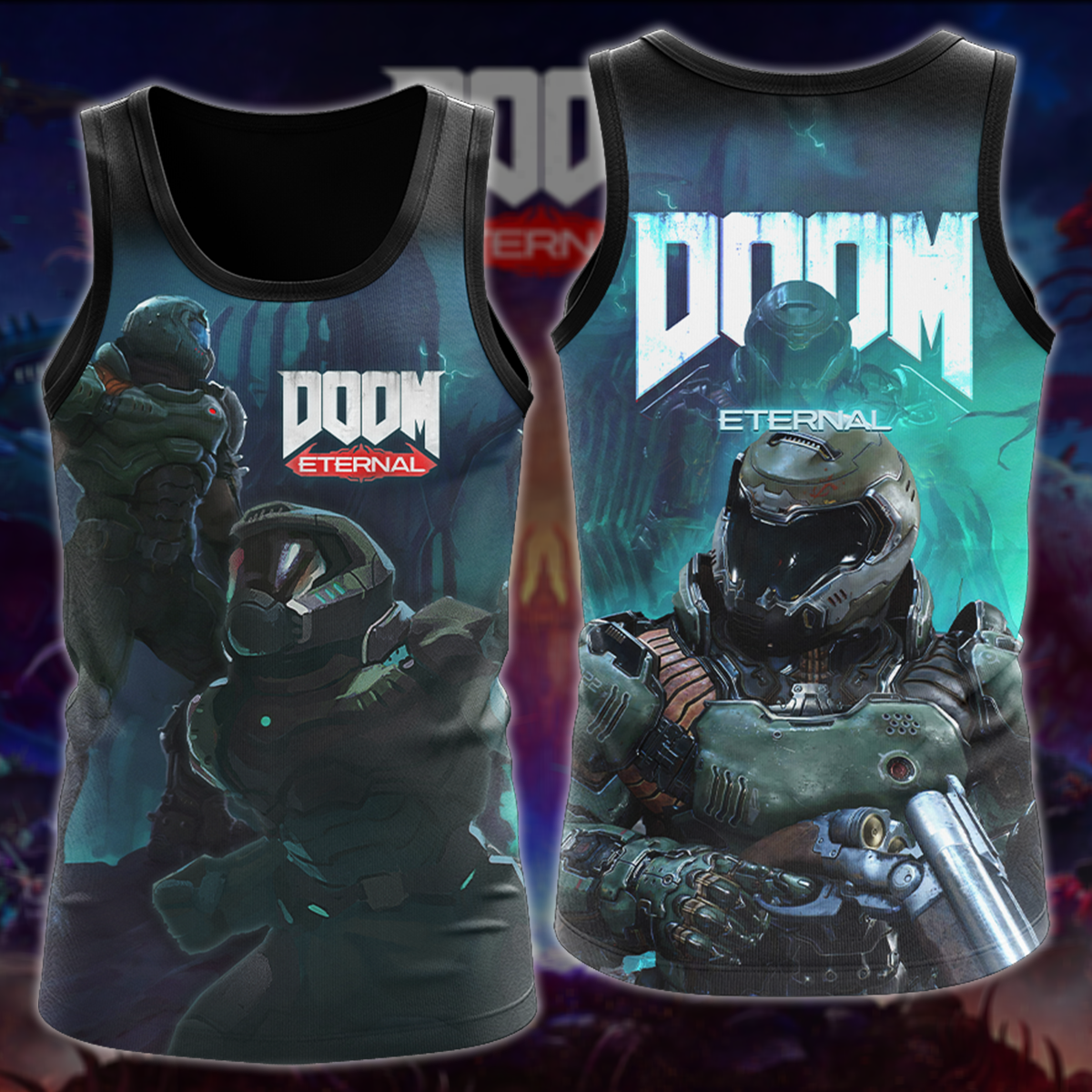 Doom Eternal Video Game All Over Printed T-shirt Tank Top Zip Hoodie Pullover Hoodie Hawaiian Shirt Beach Shorts Joggers Tank Top S