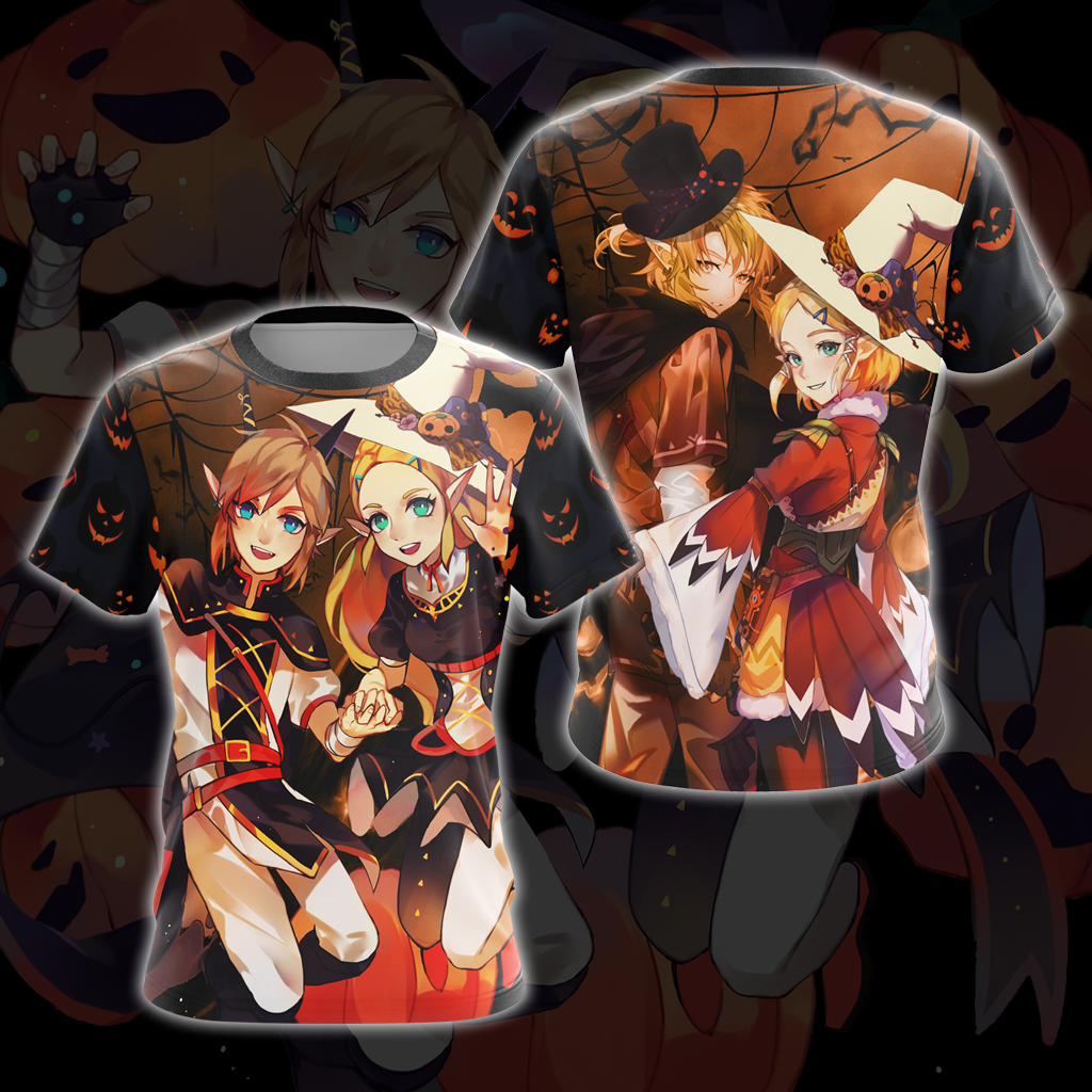 The Legend of Zelda Link & Zelda Halloween All Over Print T-shirt Zip Hoodie Pullover Hoodie T-shirt S
