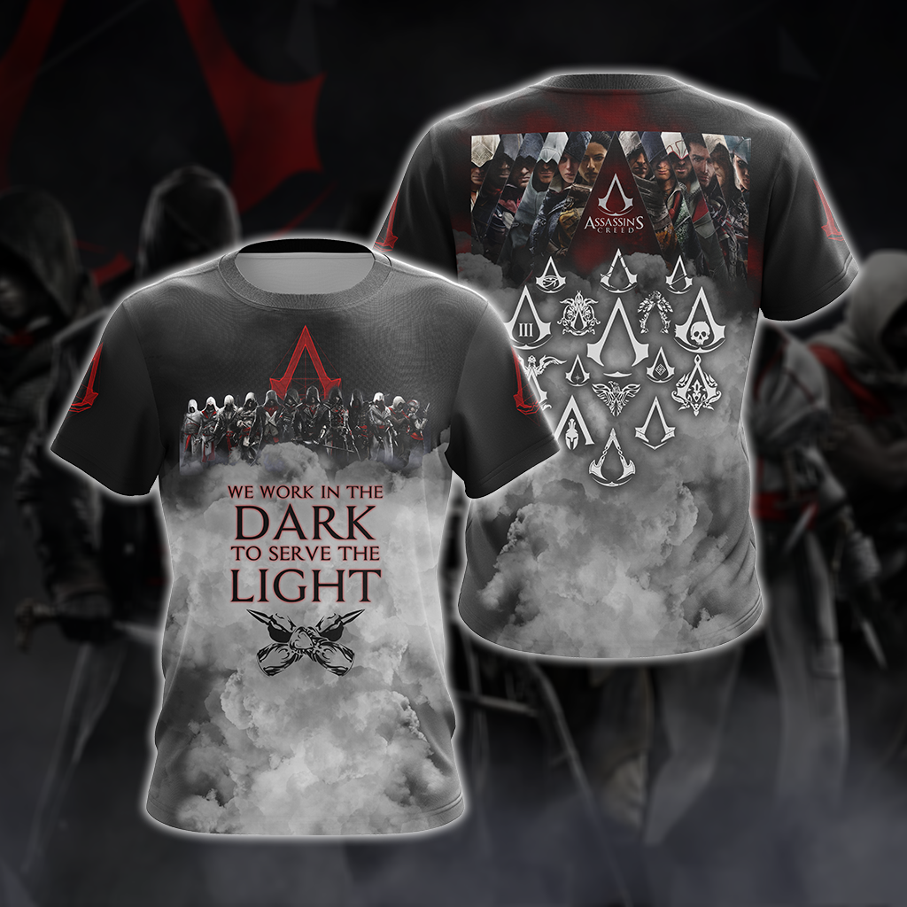 Assassin's Creed All Games Logos - We work in the dark to serve the light Unisex 3D T-shirt Zip Hoodie Pullover Hoodie T-shirt S