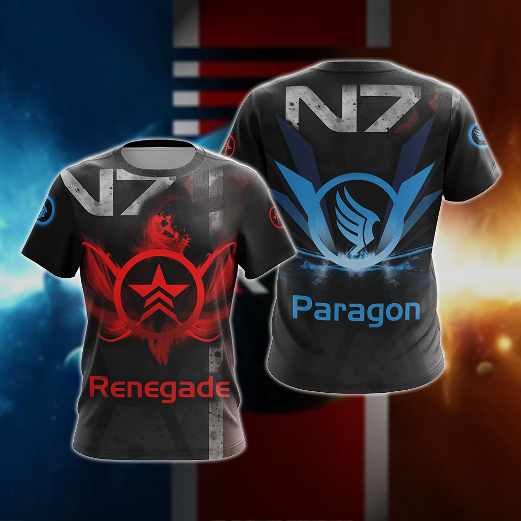 Mass Effect Paragon and Renegade symbol Unisex 3D T-shirt Zip Hoodie Pullover Hoodie T-shirt S