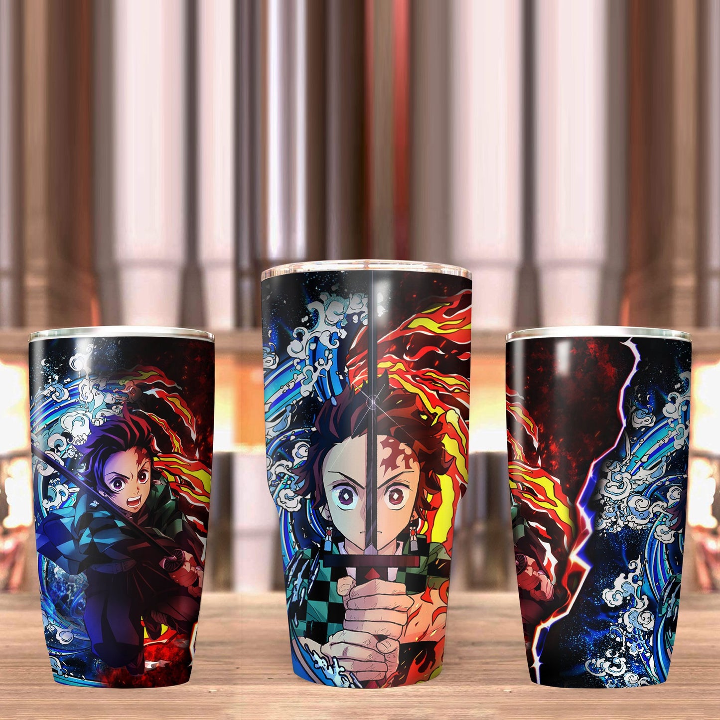 Tanjiro Sun and Water Breathing Techniques Demon Slayer Tumbler