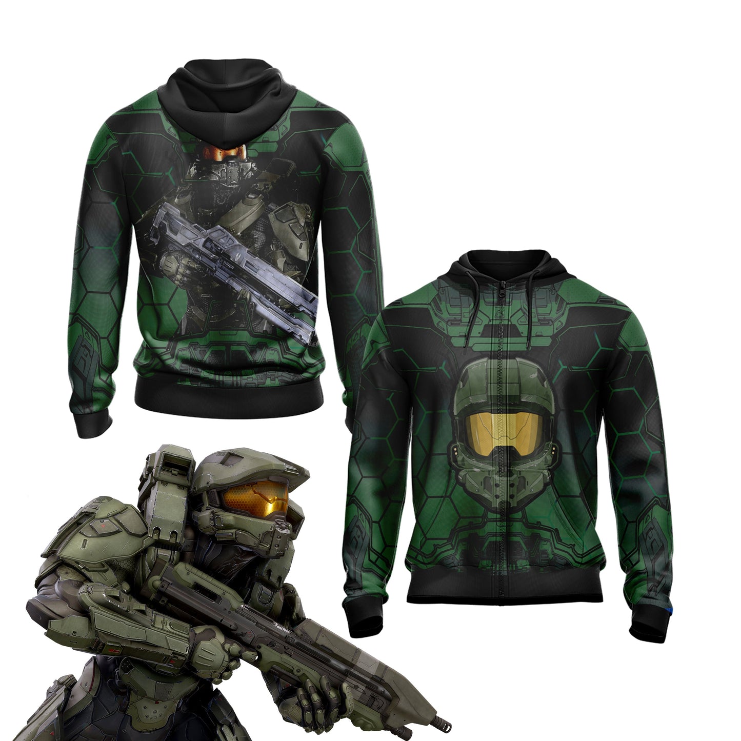 Halo 5 Master Chief HUD Helmet Unisex 3D T-shirt Zip Hoodie XS