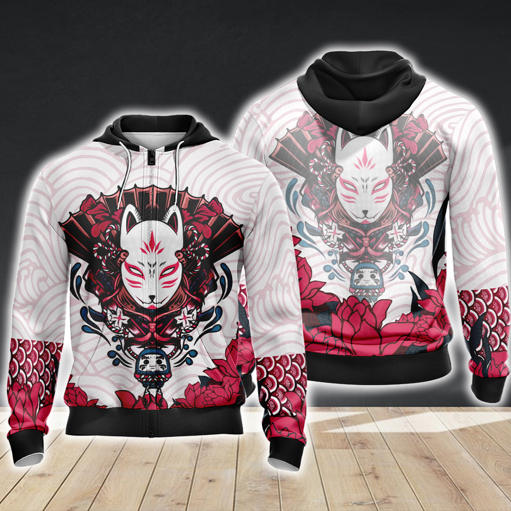 Naruto Kitsune Mask Unisex 3D T-shirt Zip Hoodie XS