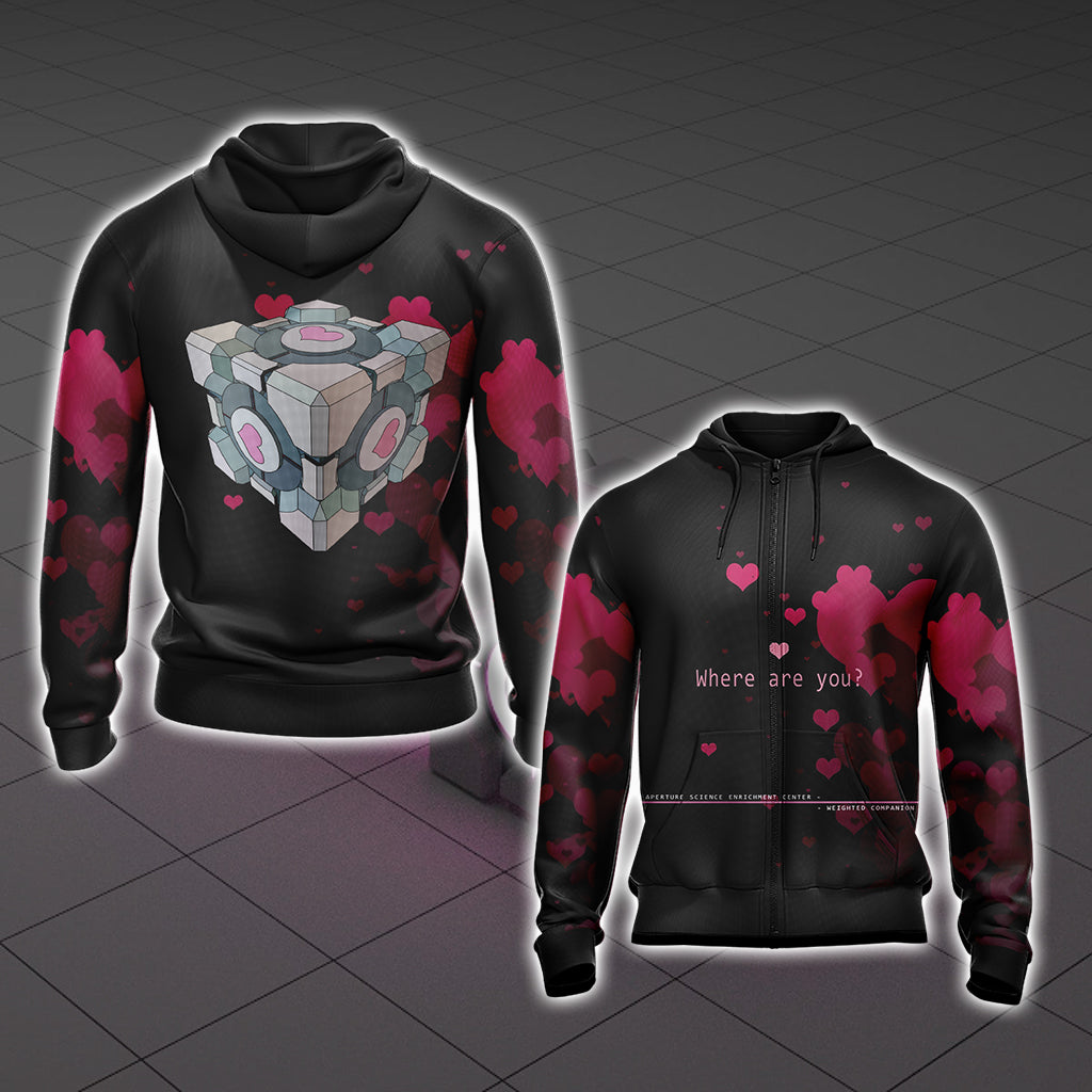 Portal Companion Cube Unisex 3D T-shirt Zip Hoodie XS