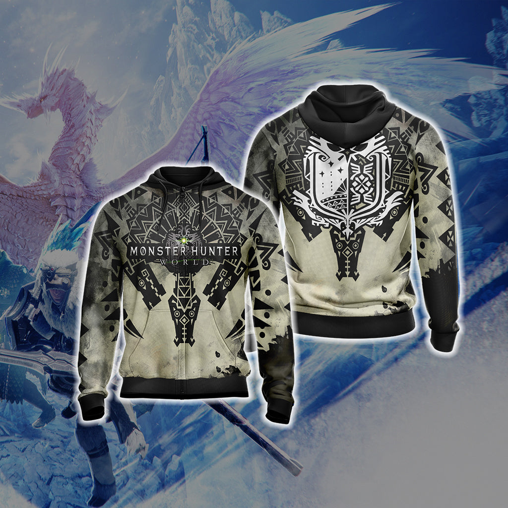 Monster Hunter World Logo Unisex 3D T-shirt Zip Hoodie XS