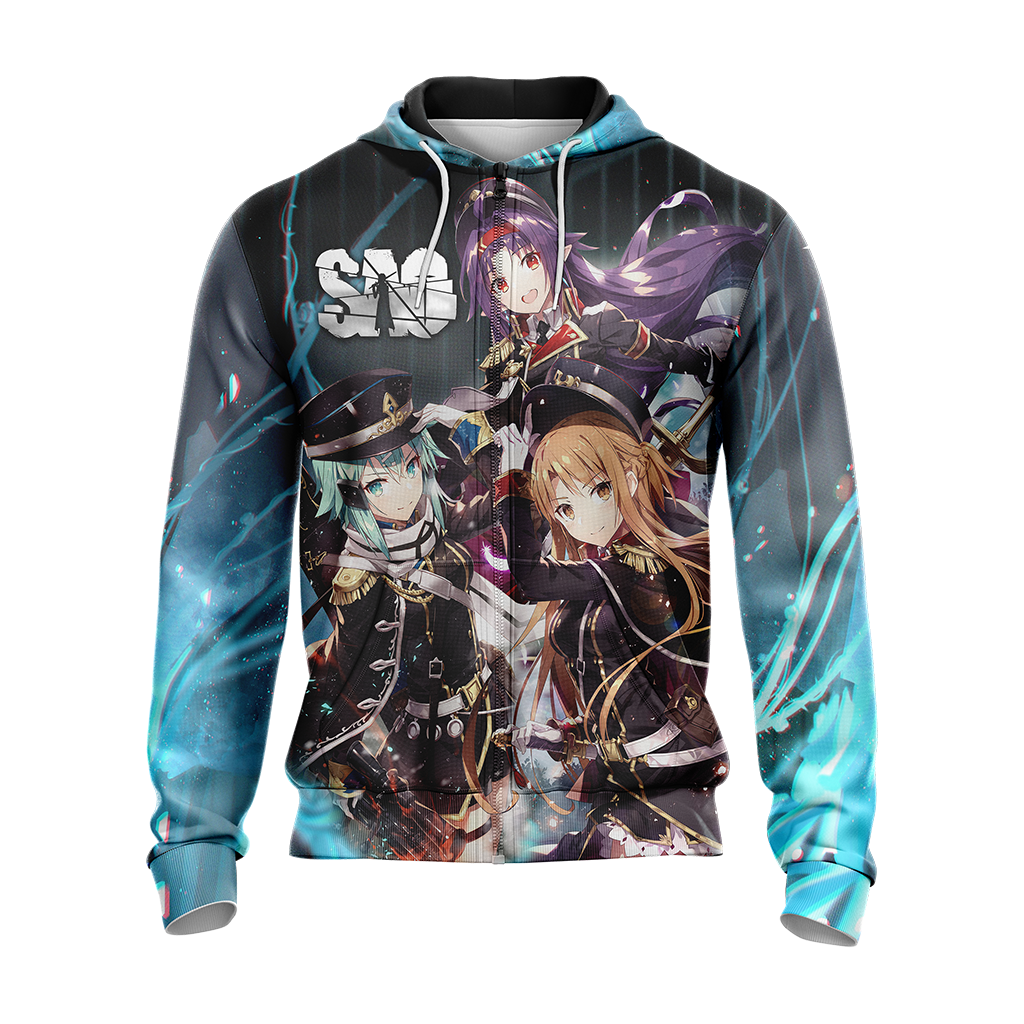 Asuna Sinon Yuuki Military Sword Art Online All Over Print T-shirt Zip Hoodie Pullover Hoodie