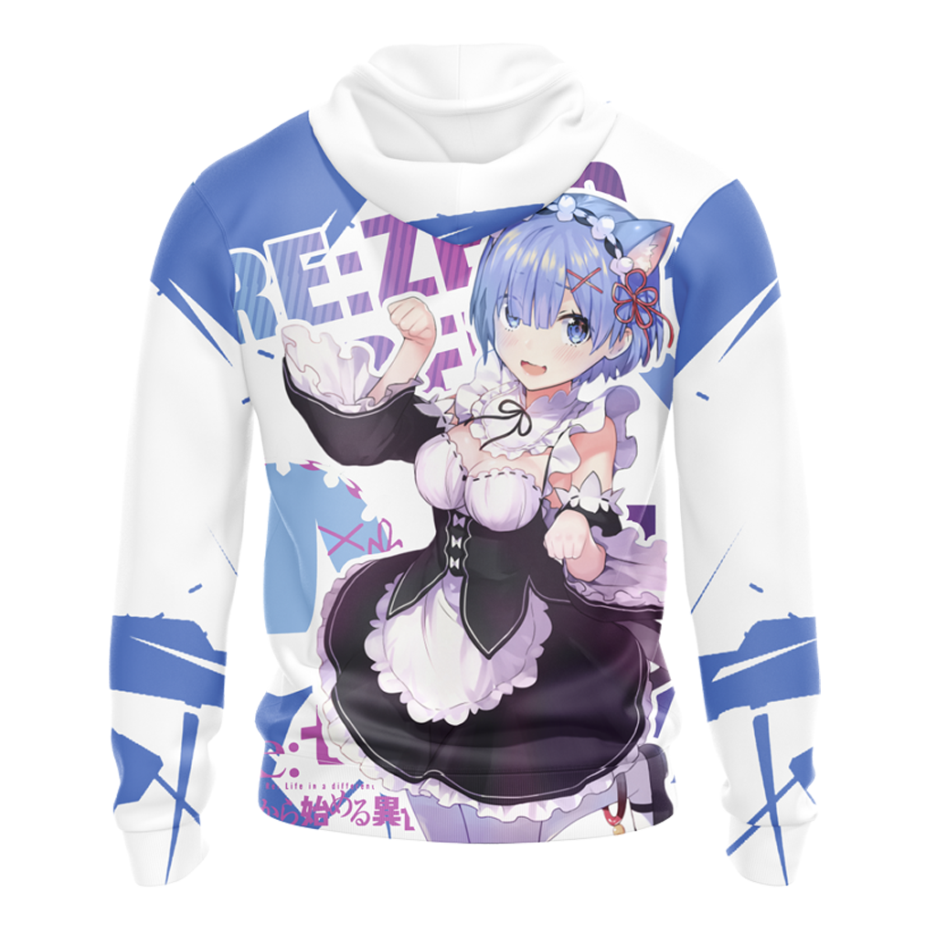 Rem Re:Zero All Over Print T-shirt Zip Hoodie Pullover Hoodie