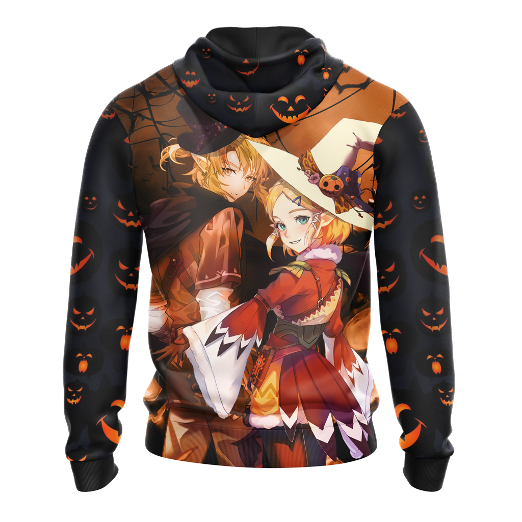 The Legend of Zelda Link & Zelda Halloween All Over Print T-shirt Zip Hoodie Pullover Hoodie