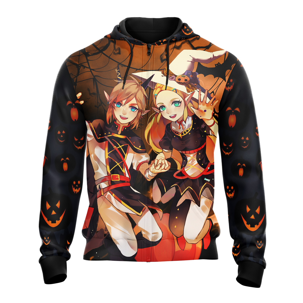 The Legend of Zelda Link & Zelda Halloween All Over Print T-shirt Zip Hoodie Pullover Hoodie