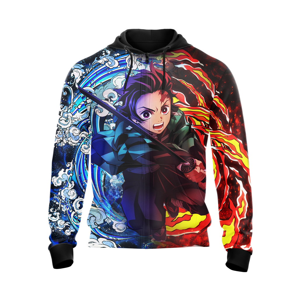 Tanjiro Sun and Water Breathing Techniques Demon Slayer All Over Print T-shirt Zip Hoodie Pullover Hoodie
