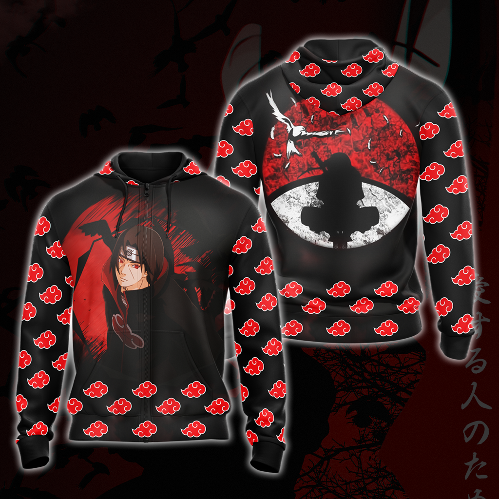 Akatsuki Itachi Naruto All Over Print T-shirt Zip Hoodie Pullover Hoodie Zip Hoodie S