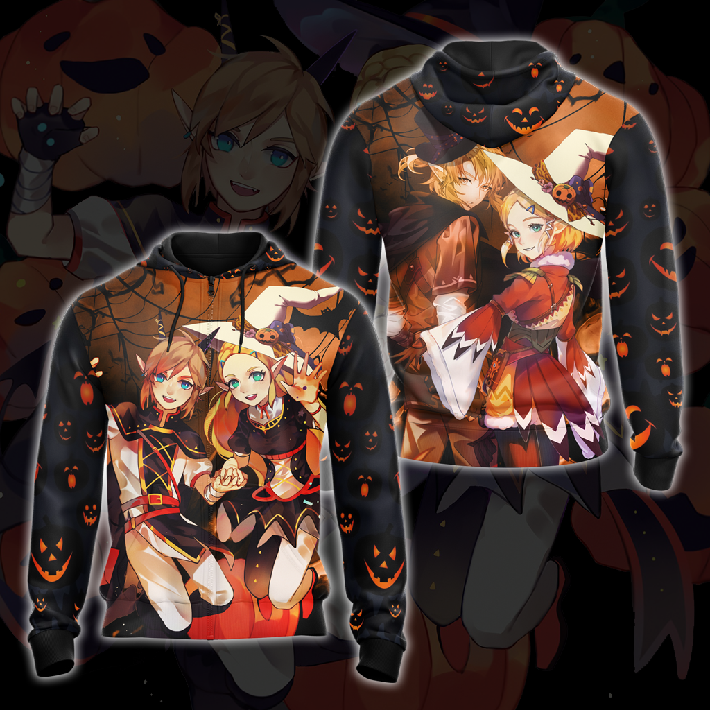 The Legend of Zelda Link & Zelda Halloween All Over Print T-shirt Zip Hoodie Pullover Hoodie Zip Hoodie S