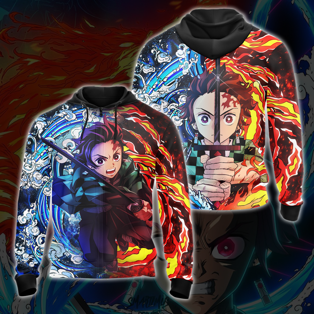 Tanjiro Sun and Water Breathing Techniques Demon Slayer All Over Print T-shirt Zip Hoodie Pullover Hoodie Zip Hoodie S