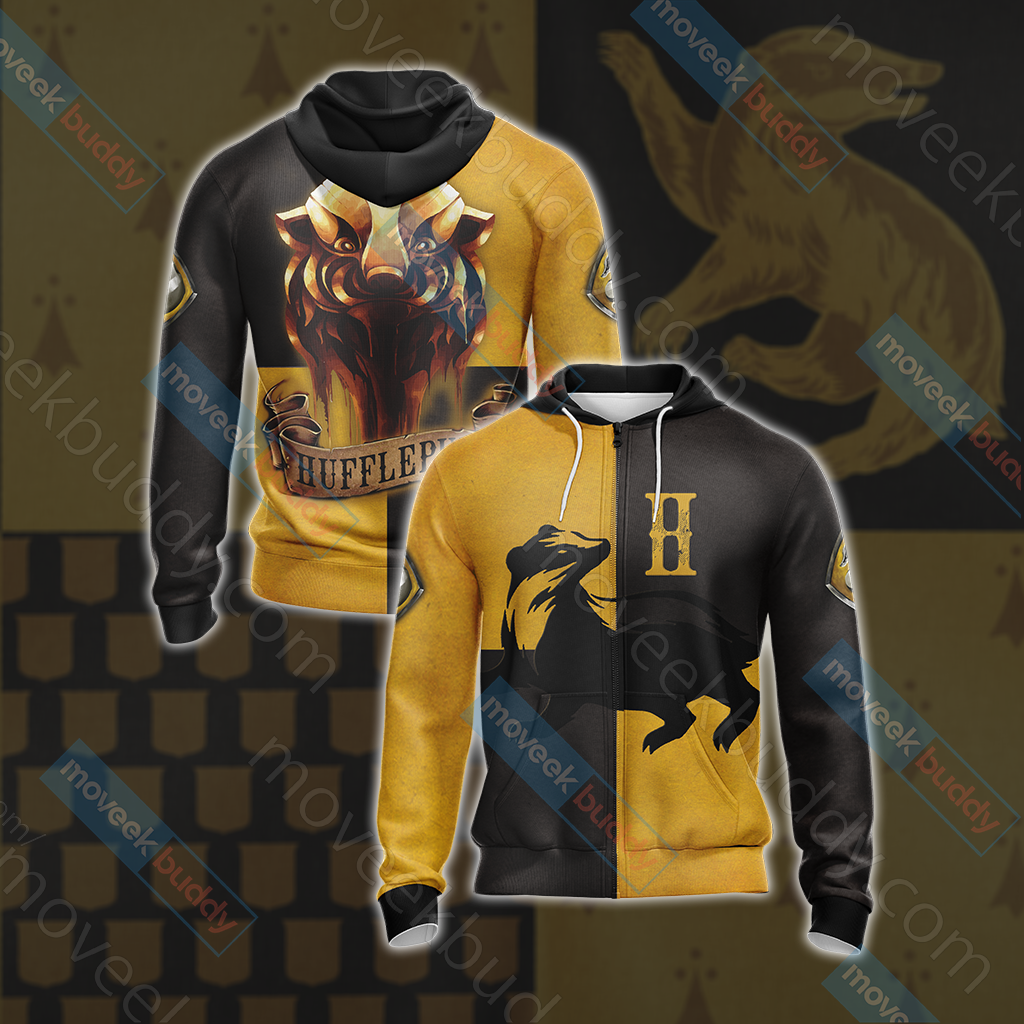 Hufflepuff Badgers Harry Potter New Look Unisex 3D T-shirt Zip Hoodie XS