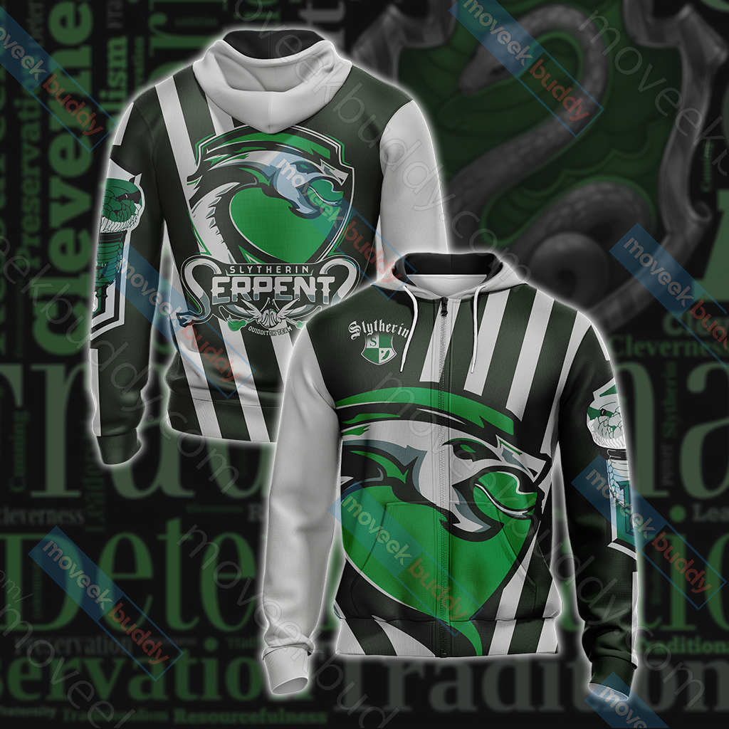 Slytherin Serpent Quiddicth Team Harry Potter New Style Unisex 3D T-shirt Zip Hoodie XS