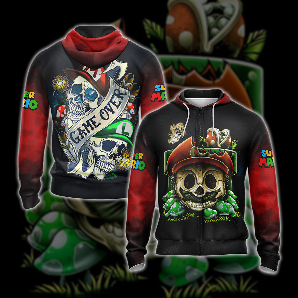 Mario Skull Unisex 3D T-shirt Zip Hoodie XS