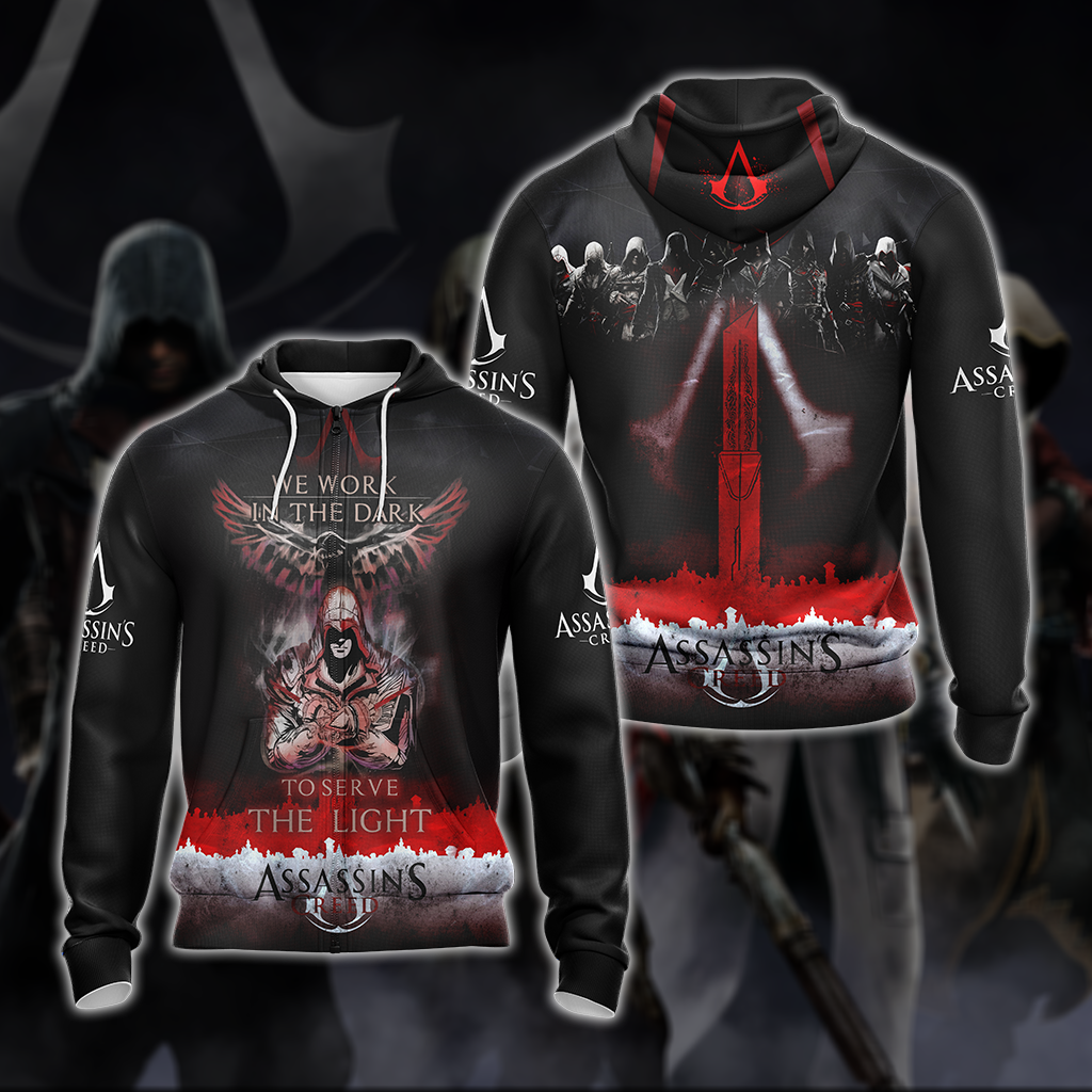 We work in the Dark to serve the Light Assassin's Creed All Over Print T-shirt Zip Hoodie Pullover Hoodie Zip Hoodie S