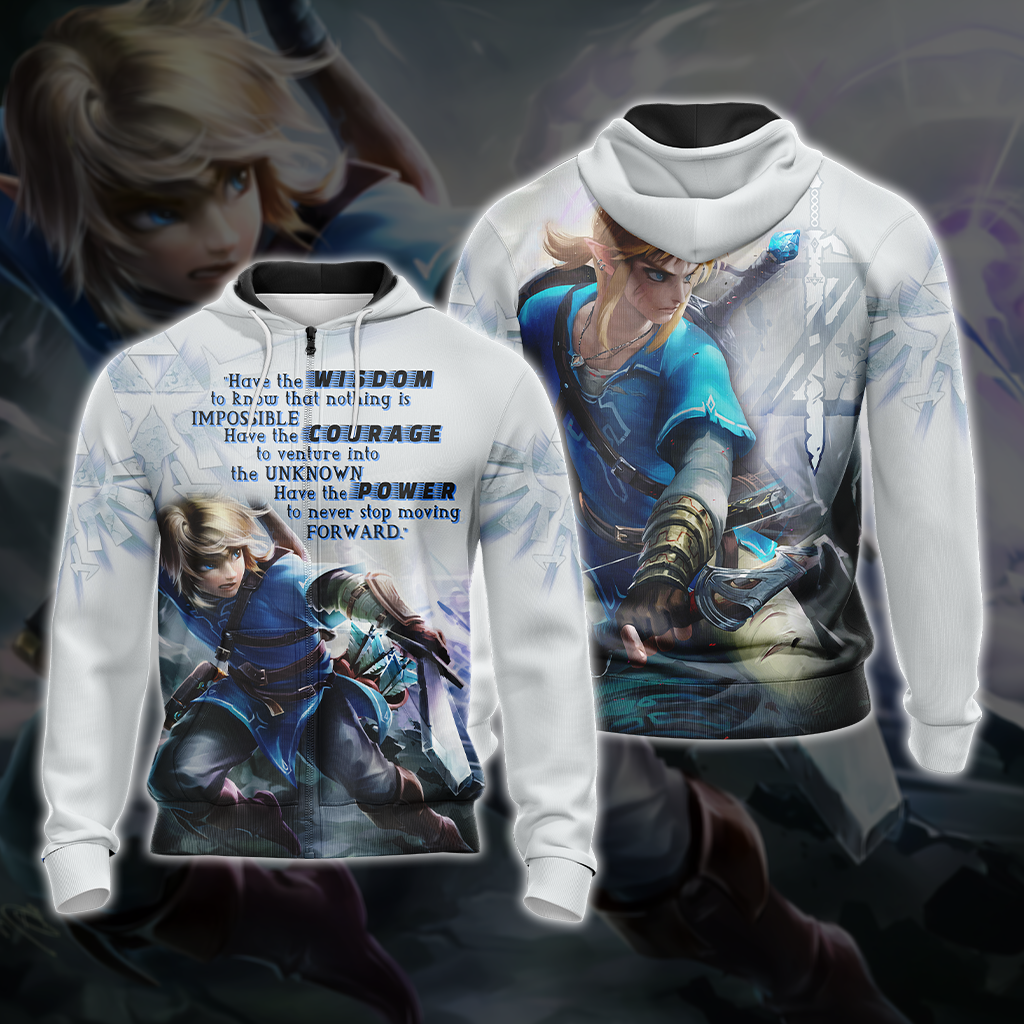 The Legend Of Zelda Link WISDOM COURAGE POWER T-shirt Zip Hoodie Pullover Hoodie Zip Hoodie S