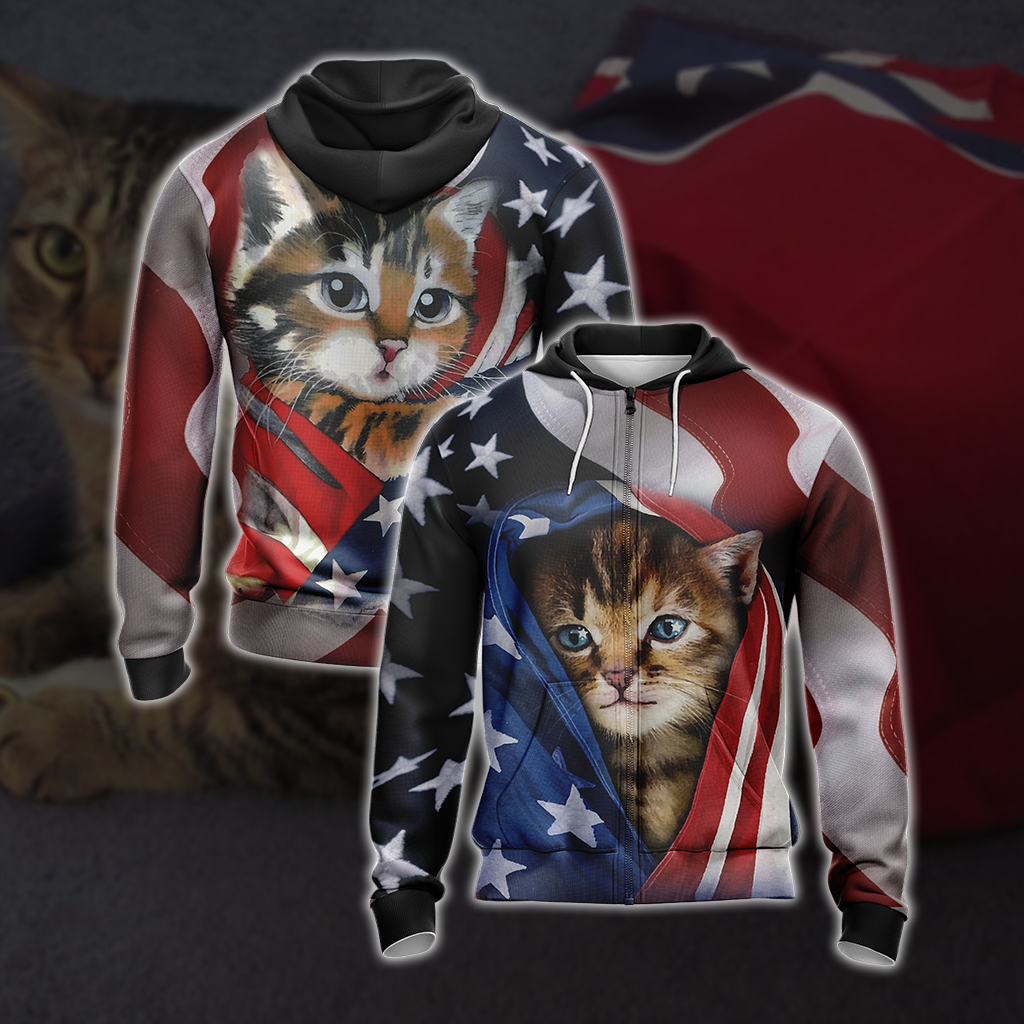 Patriotic Kitten Unisex 3D T-shirt Zip Hoodie XS