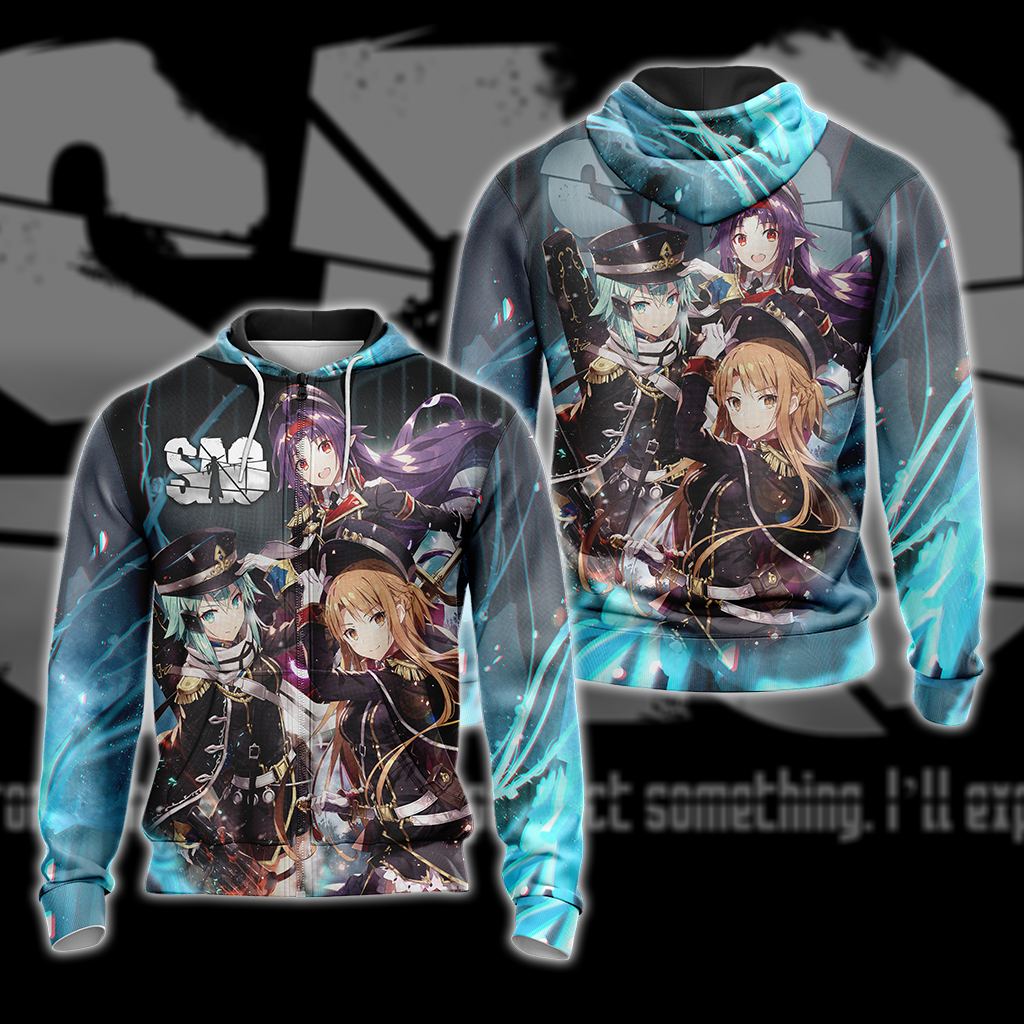 Asuna Sinon Yuuki Military Sword Art Online All Over Print T-shirt Zip Hoodie Pullover Hoodie Zip Hoodie S