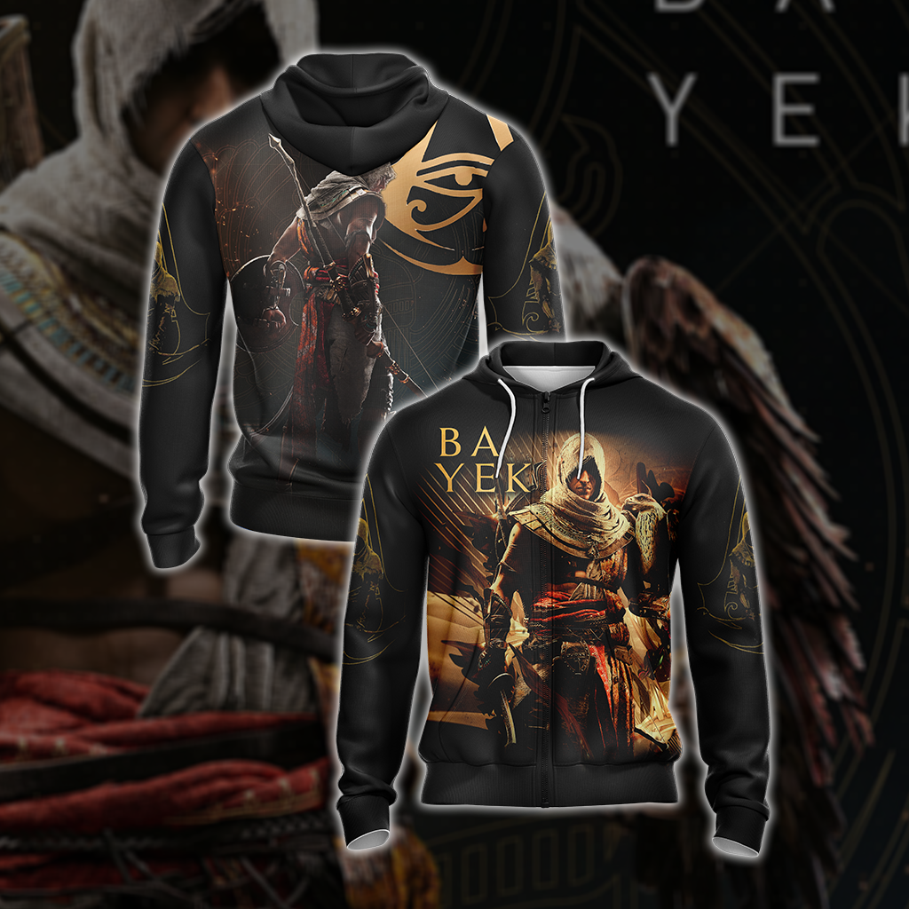 Assassin’s Creed Origins Logo with Bayek Unisex 3D T-shirt Zip Hoodie XS
