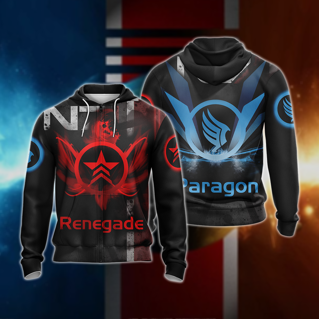 Mass Effect Paragon and Renegade symbol Unisex 3D T-shirt Zip Hoodie Pullover Hoodie Zip Hoodie S