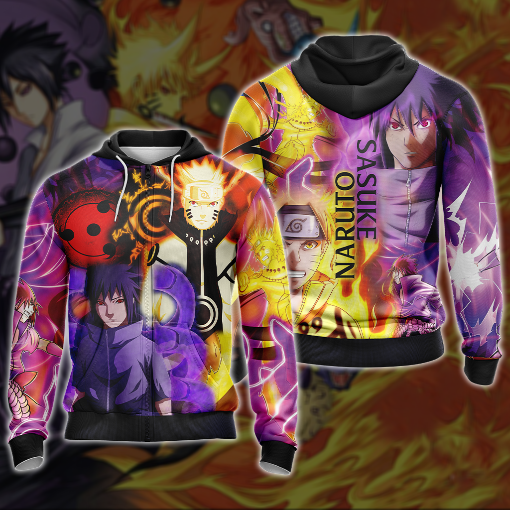 Naruto And Sasuke Unisex 3D T-shirt Zip Hoodie Pullover Hoodie Zip Hoodie S