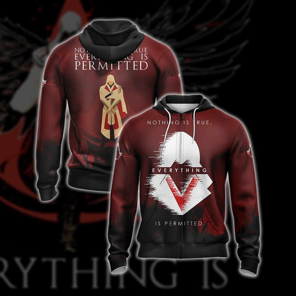 Assassin's Creed - Nothing Is True Everything Is Permitted Unisex 3D T-shirt Zip Hoodie XS