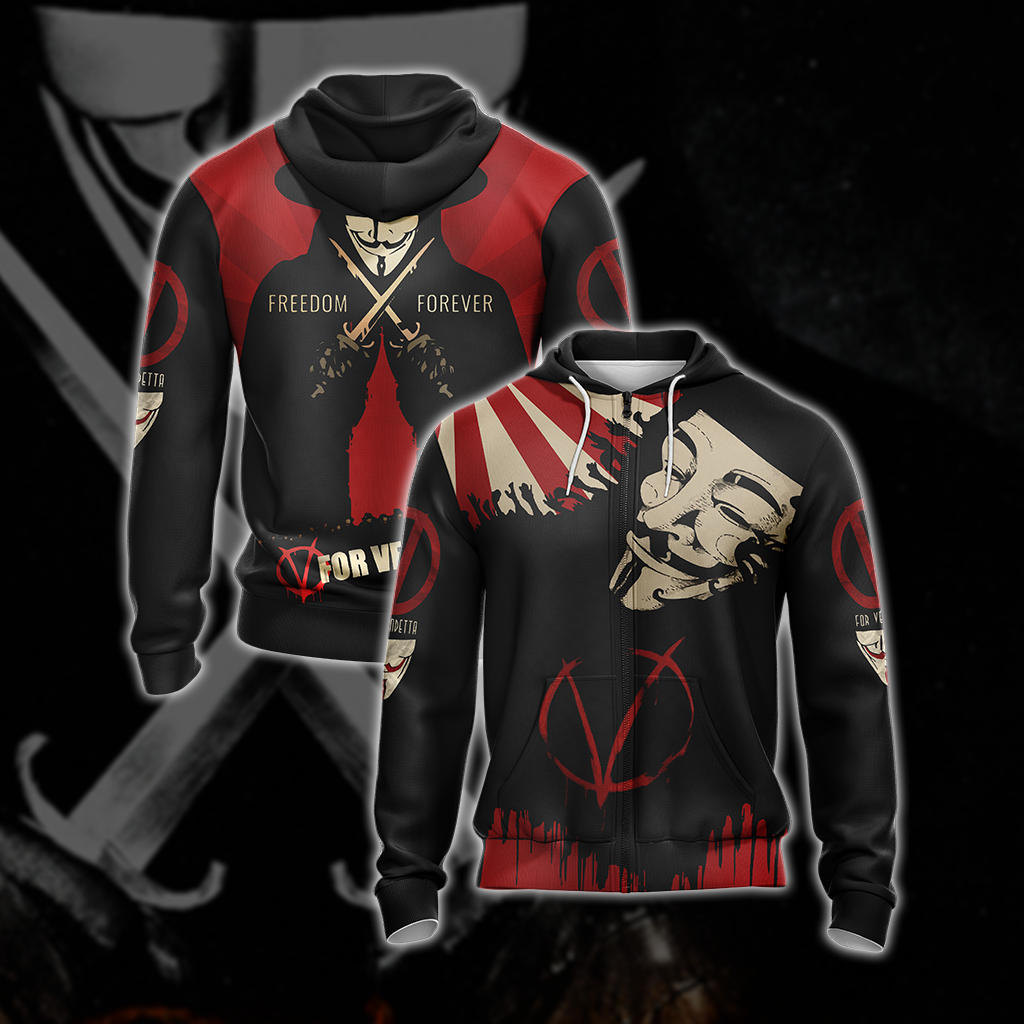 V for Vendetta Unisex 3D T-shirt Zip Hoodie XS