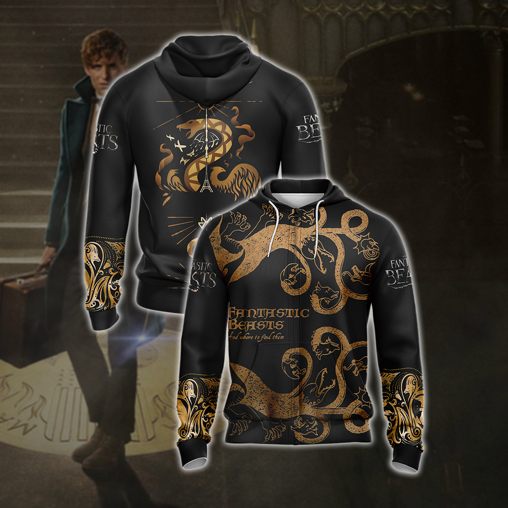 Fantastic Beasts Style Unisex 3D T-shirt Zip Hoodie XS