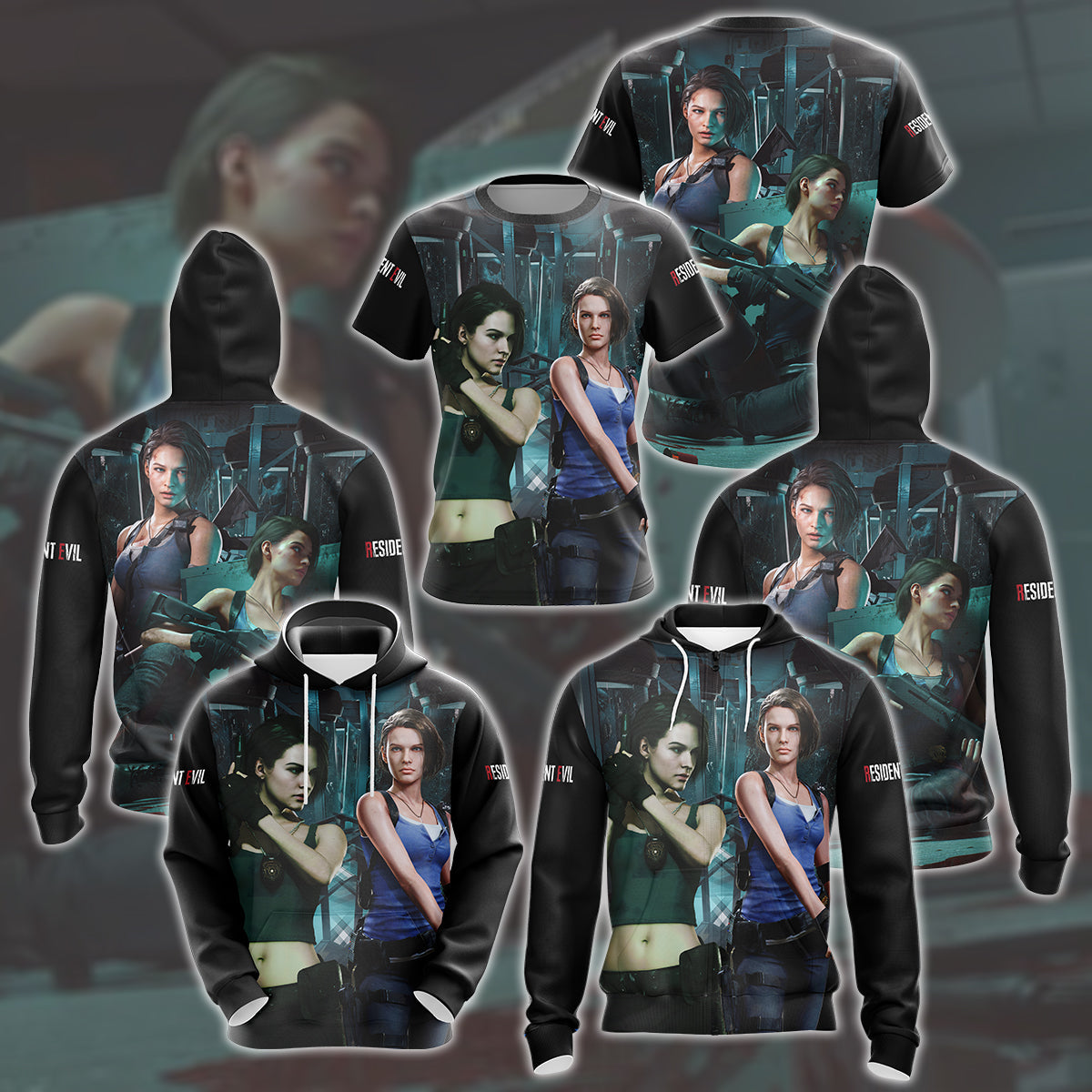 Resident Evil Jill Valentine Video Game All Over Printed T-shirt Tank Top Zip Hoodie Pullover Hoodie Hawaiian Shirt Beach Shorts Joggers
