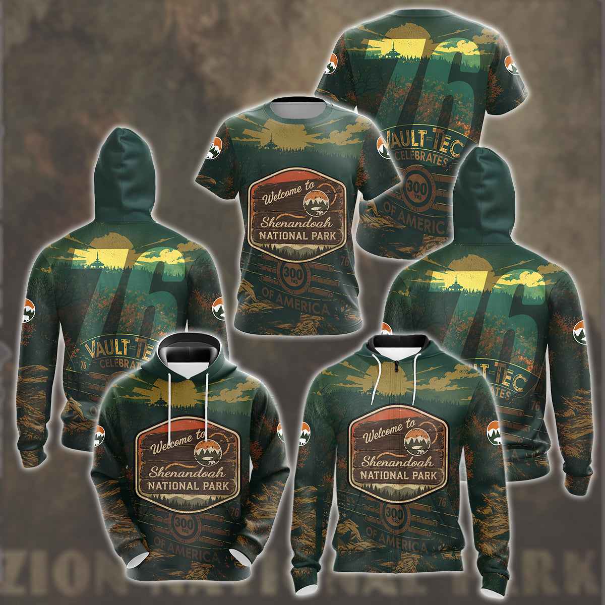Fallout 76 Vintage National Park Style Video Game All Over Printed T-shirt Tank Top Zip Hoodie Pullover Hoodie Hawaiian Shirt Beach Shorts Joggers