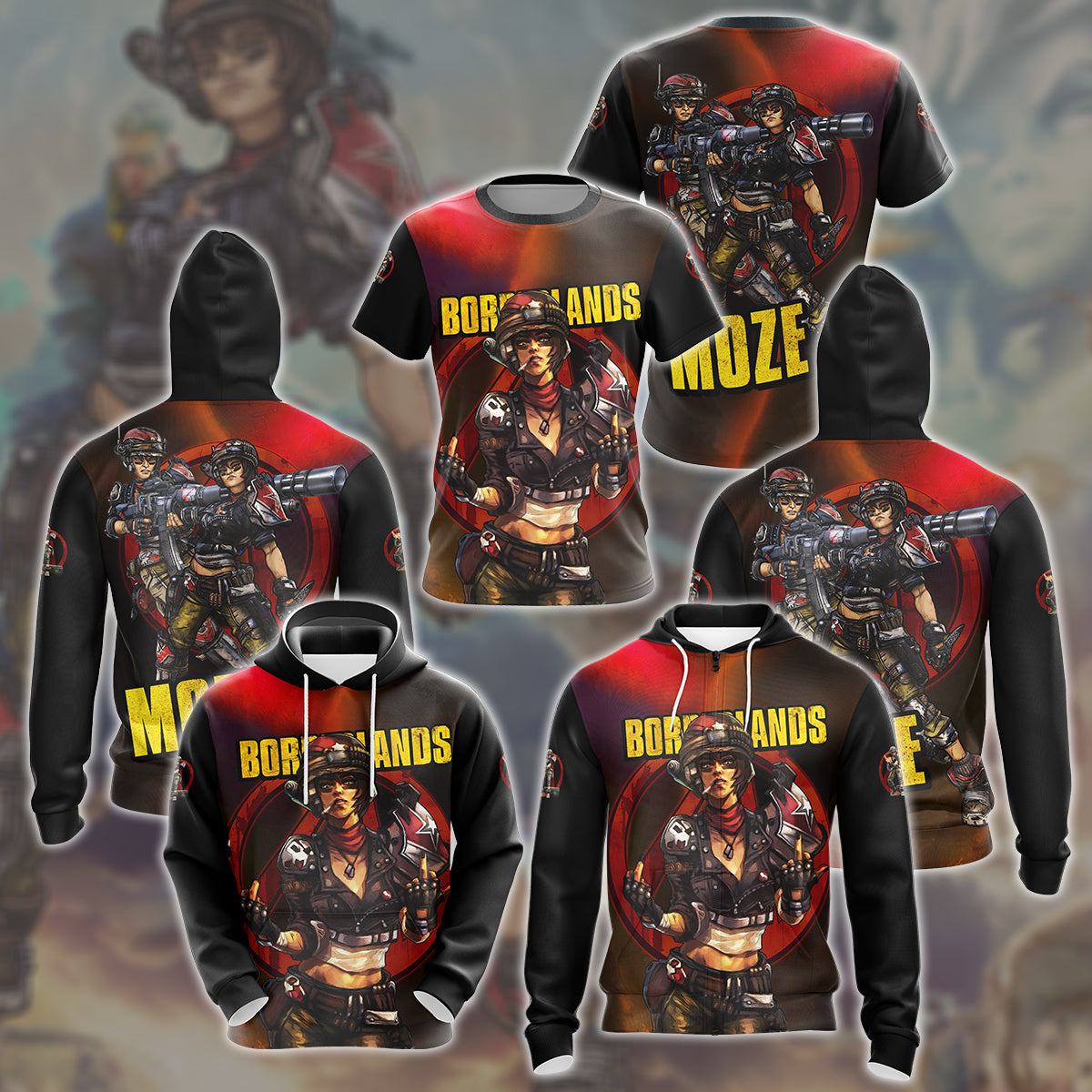 Borderlands Moze Video Game All Over Printed T-shirt Tank Top Zip Hoodie Pullover Hoodie Hawaiian Shirt Beach Shorts Joggers