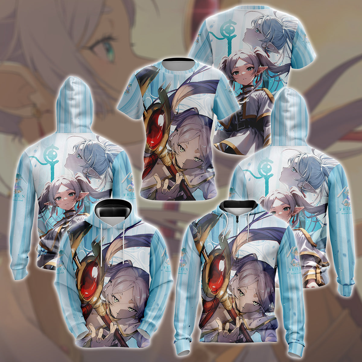 Frieren Anime Manga All Over Printed T-shirt Tank Top Zip Hoodie Pullover Hoodie Hawaiian Shirt Beach Shorts Joggers