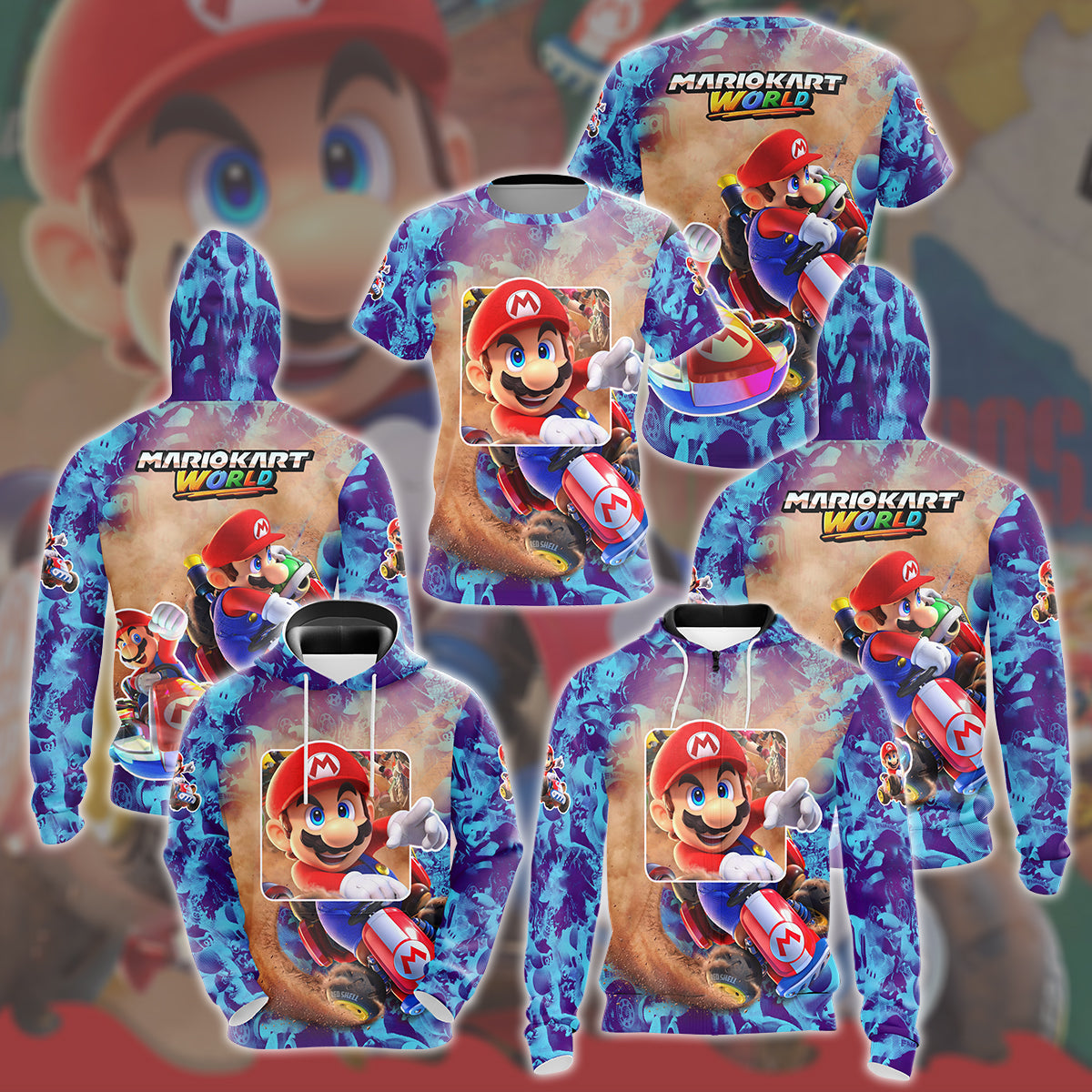 Mario Kart World Video Game All Over Printed T-shirt Tank Top Zip Hoodie Pullover Hoodie Hawaiian Shirt Beach Shorts Joggers