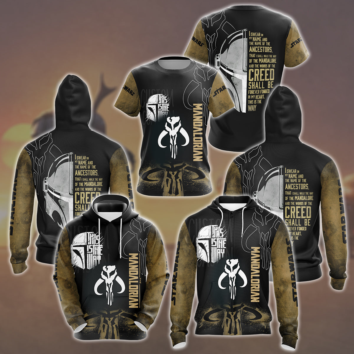Star Wars The Mandalorian Creed Video Game All Over Printed T-shirt Tank Top Zip Hoodie Pullover Hoodie Hawaiian Shirt Beach Shorts Joggers