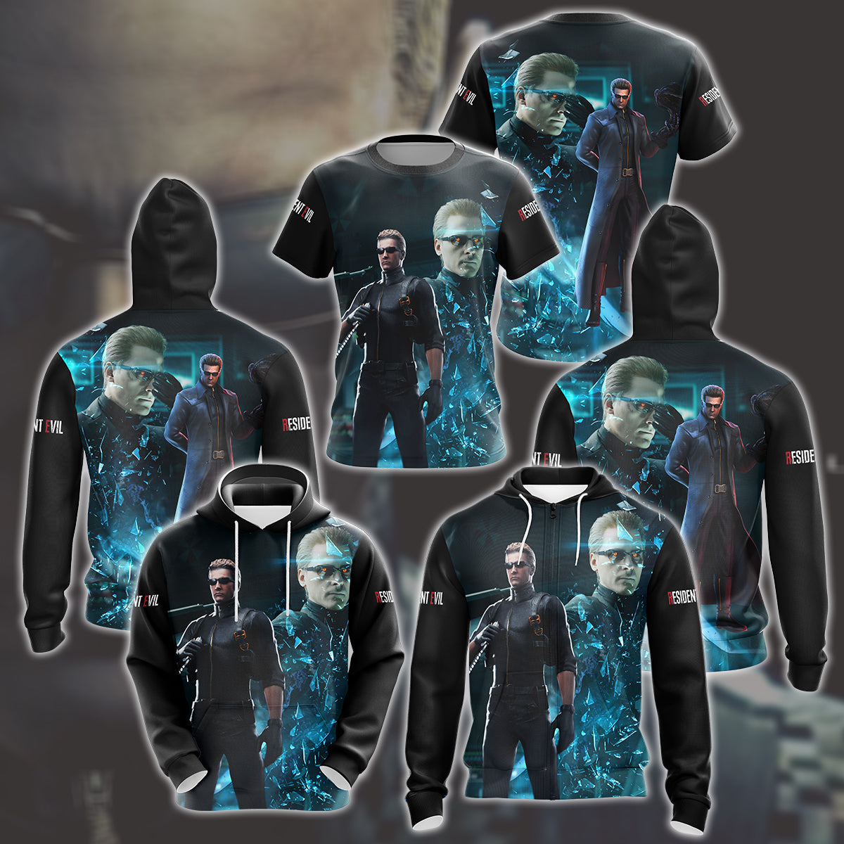 Resident Evil Albert Wesker Video Game All Over Printed T-shirt Tank Top Zip Hoodie Pullover Hoodie Hawaiian Shirt Beach Shorts Joggers