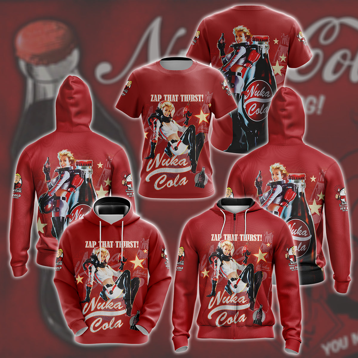 Fallout Nuka-Cola Video Game All Over Printed T-shirt Tank Top Zip Hoodie Pullover Hoodie Hawaiian Shirt Beach Shorts Joggers
