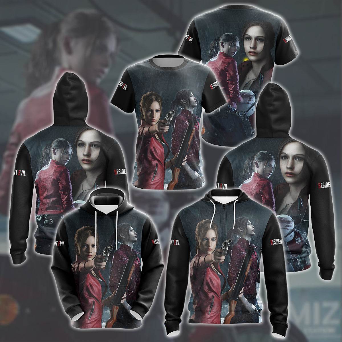 Resident Evil Claire Redfield Video Game All Over Printed T-shirt Tank Top Zip Hoodie Pullover Hoodie Hawaiian Shirt Beach Shorts Joggers