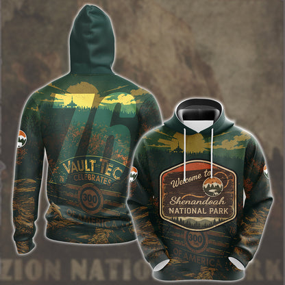 Fallout 76 Vintage National Park Style Video Game All Over Printed T-shirt Tank Top Zip Hoodie Pullover Hoodie Hawaiian Shirt Beach Shorts Joggers Hoodie