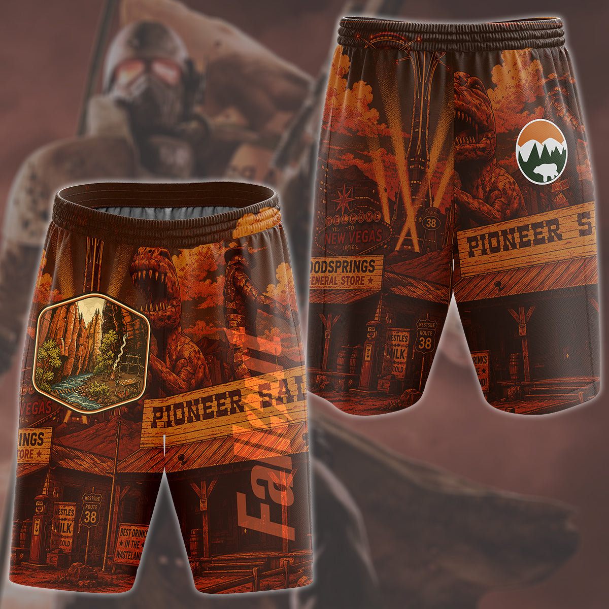 Fallout: New Vegas Vintage National Park Style Video Game All Over Printed T-shirt Tank Top Zip Hoodie Pullover Hoodie Hawaiian Shirt Beach Shorts Joggers Beach Shorts