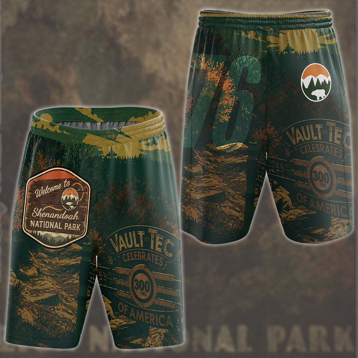 Fallout 76 Vintage National Park Style Video Game All Over Printed T-shirt Tank Top Zip Hoodie Pullover Hoodie Hawaiian Shirt Beach Shorts Joggers Beach Shorts
