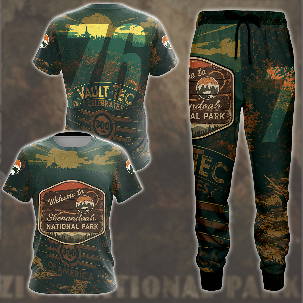 Fallout 76 Vintage National Park Style Video Game All Over Printed T-shirt Tank Top Zip Hoodie Pullover Hoodie Hawaiian Shirt Beach Shorts Joggers