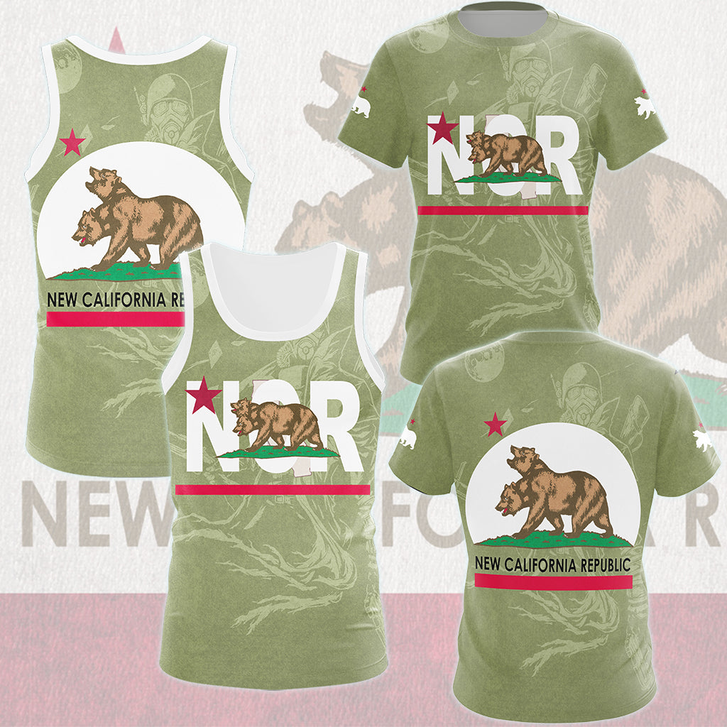 Fallout New California Republic (NCR) Video Game All Over Printed T-shirt Tank Top Zip Hoodie Pullover Hoodie Hawaiian Shirt Beach Shorts Joggers