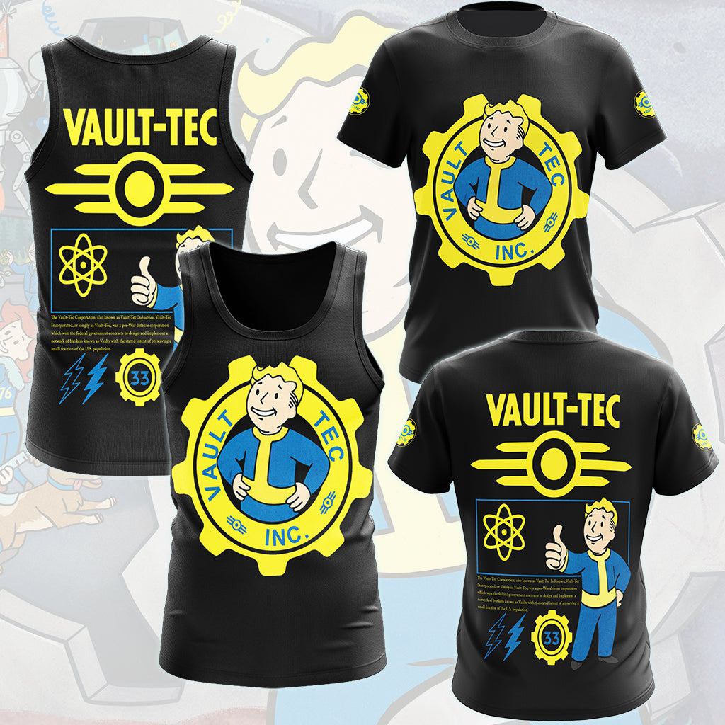 Fallout Vault-Tec Corporation Video Game All Over Printed T-shirt Tank Top Zip Hoodie Pullover Hoodie Hawaiian Shirt Beach Shorts Joggers