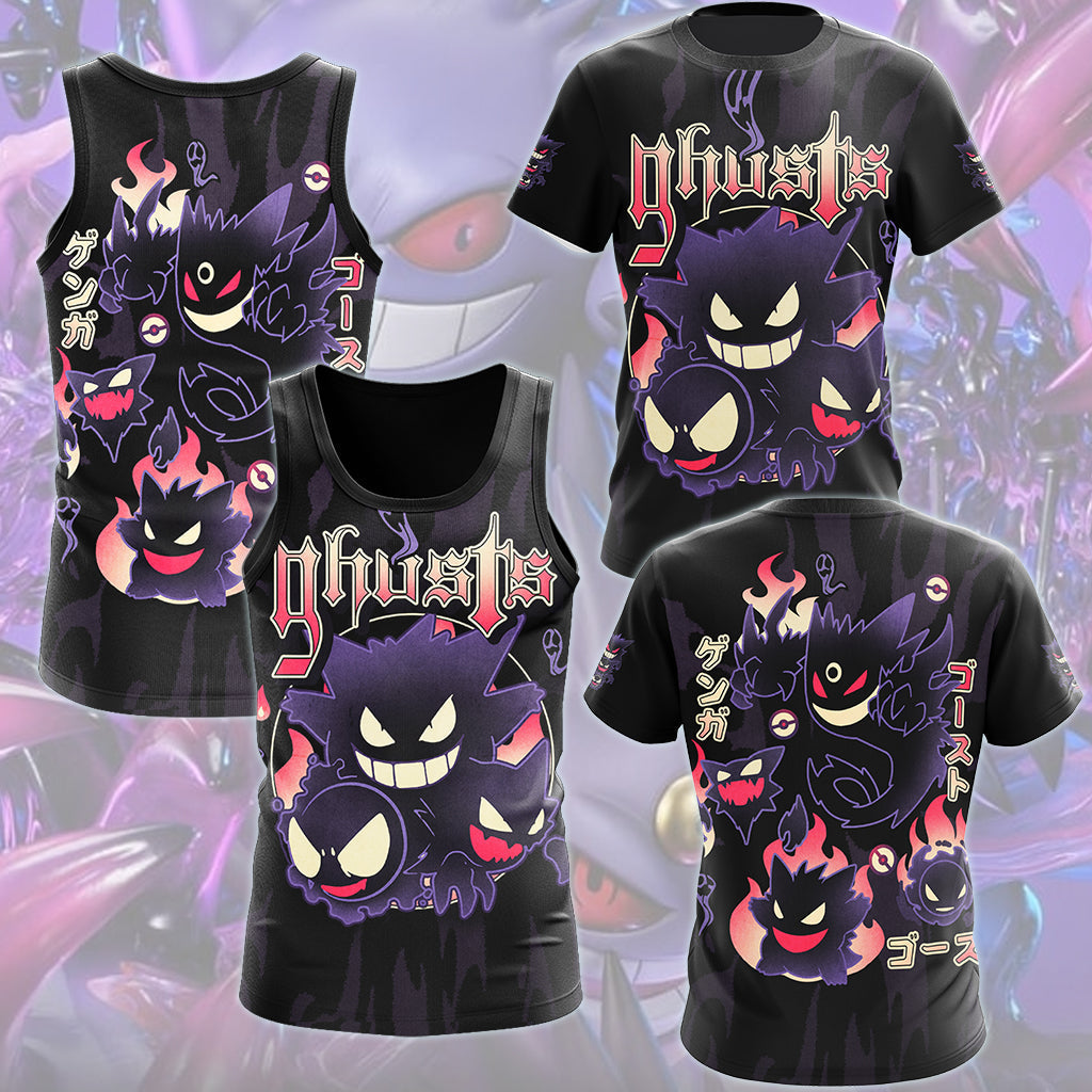 Pokemon Gengar Evolutions Anime Video Game All Over Printed T-shirt Tank Top Zip Hoodie Pullover Hoodie Hawaiian Shirt Beach Shorts Joggers