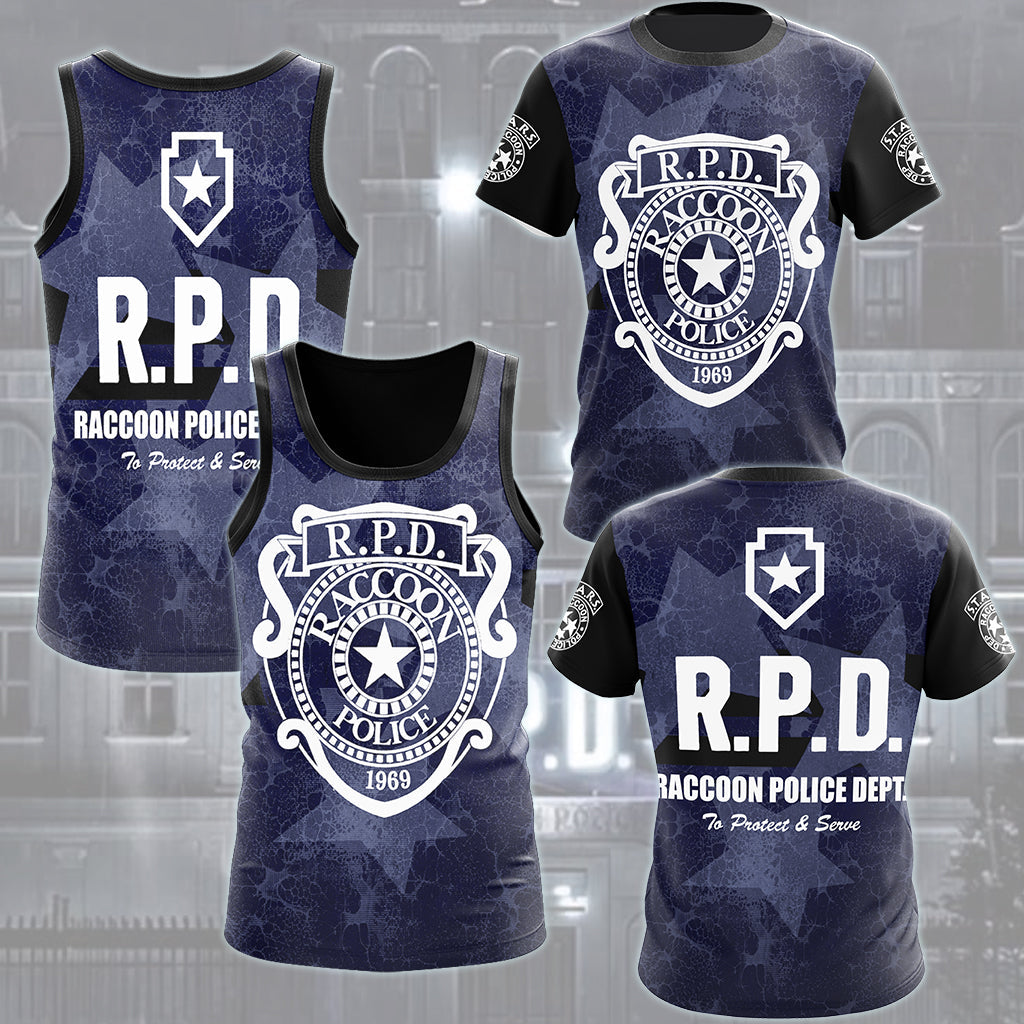 Resident Evil Raccoon City Police Department (R.P.D.) Video Game All Over Printed T-shirt Tank Top Zip Hoodie Pullover Hoodie Hawaiian Shirt Beach Shorts Joggers