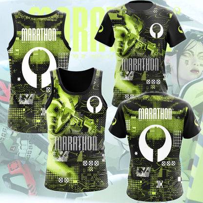 Marathon Video Game All Over Printed T-shirt Tank Top Zip Hoodie Pullover Hoodie Hawaiian Shirt Beach Shorts Joggers